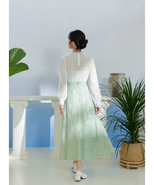 Marjorie（マージョリー）の「河畔舊書攤，立體花朵壓紋設計傘裙（スカート・レディース・薄荷綠・S/M/L）」の6枚目の写真