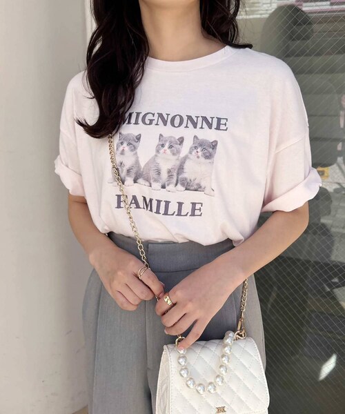 one after another NICE CLAUP(ワンアフターアナザーナイスクラップ)の「にゃんこBigTee(Tシャツ/カットソー・レディース・ホワイト/ホワイト系その他/ピンク/ピンク系その他・0)」の3枚目の写真