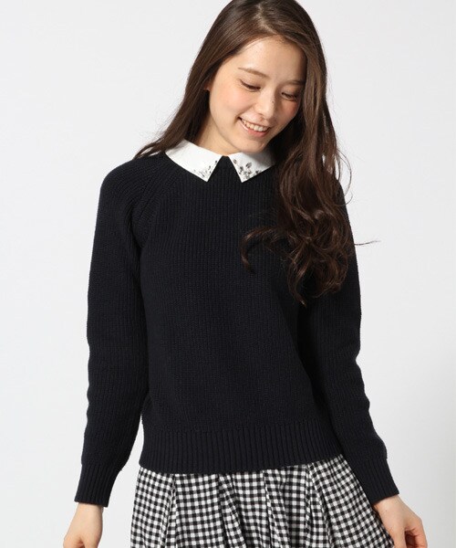 LOWRYS FARM（ローリーズファーム）の「７ゲージビジュエリプルオーバーロングスリーブ（トップス・レディース・オフ/グレー/ネイビー・Ｍ/Ｌ）」の3枚目の写真