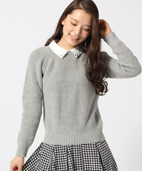 LOWRYS FARM（ローリーズファーム）の「７ゲージビジュエリプルオーバーロングスリーブ（トップス・レディース・オフ/グレー/ネイビー・Ｍ/Ｌ）」の2枚目の写真