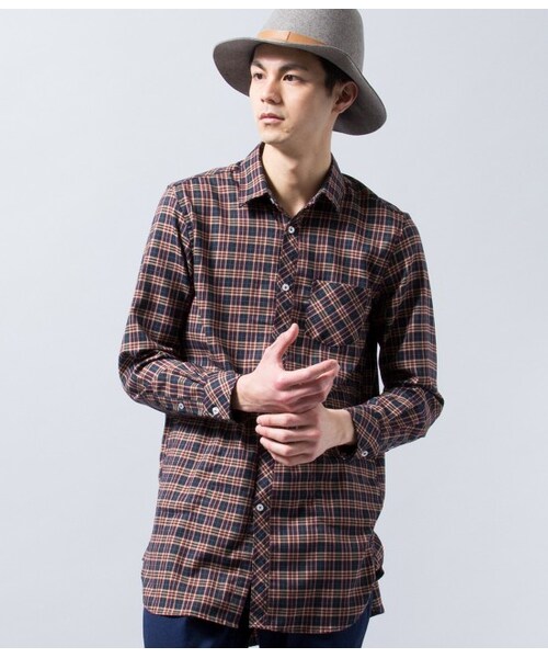 JUNRED（ジュンレッド）の「ロングチェックシャツ（ブラウス/シャツ・メンズ・グリーン/レッド・0/1/2）」の2枚目の写真