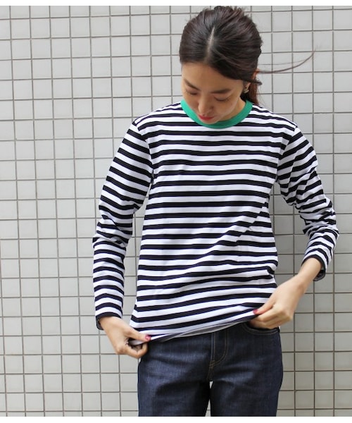 ADAM ET ROPE'（アダムエロペ）の「【先行予約】【agnes b pour Adam et Rope'】ボーダーロングスリーブ 15SS（Ｔシャツ/カットソー・レディース・グリーン/ブルー系/ピンク/イエロー・S/M）」の7枚目の写真