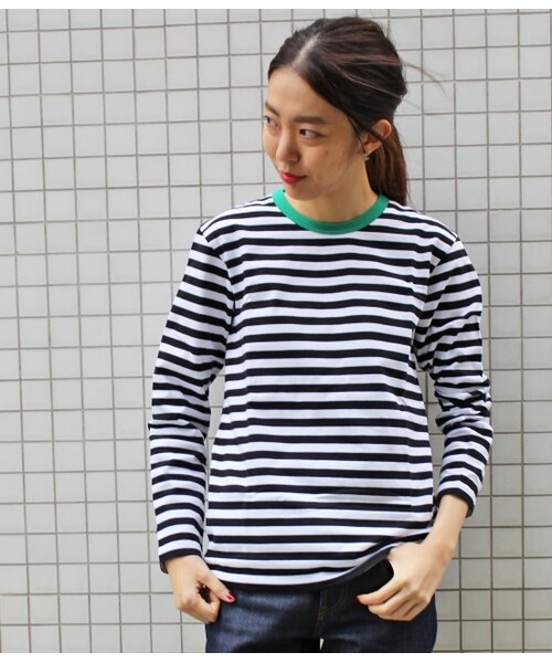 ADAM ET ROPE'（アダムエロペ）の「【先行予約】【agnes b pour Adam et Rope'】ボーダーロングスリーブ 15SS（Ｔシャツ/カットソー・レディース・グリーン/ブルー系/ピンク/イエロー・S/M）」の6枚目の写真