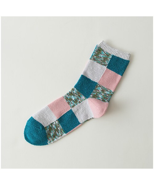 靴下屋（クツシタヤ）の「異素材ブロック柄ショートソックス（ソックス・靴下・レディース・オフホワイト/シルバーグレー/クロ/ベージュ/モカチャ/ピンクグレープフルーツ/トウモロコシ・22.0～24.0cm）」の3枚目の写真