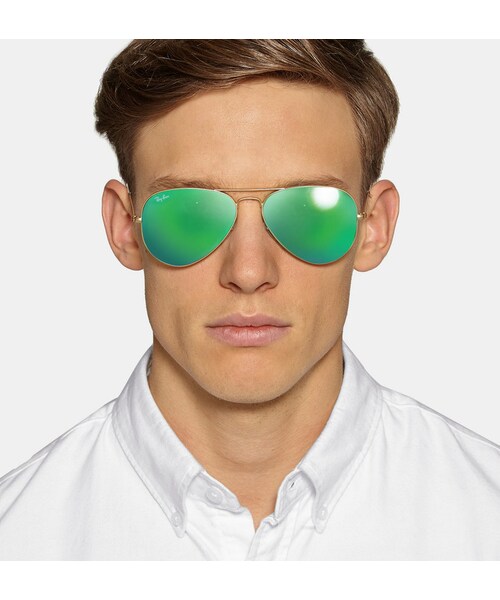 Ray-Ban（レイバン）の「Ray-Ban Polarised Mirrored Metal Aviator Sunglasses（サングラス・メンズ・Blue_526413/GREEN_526414・One Size）」の8枚目の写真