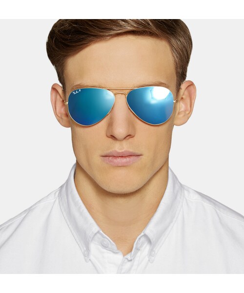 Ray-Ban（レイバン）の「Ray-Ban Polarised Mirrored Metal Aviator Sunglasses（サングラス・メンズ・Blue_526413/GREEN_526414・One Size）」の12枚目の写真