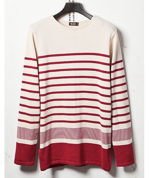 MR.OLIVE（ミスターオリーブ）の「MR.OLIVE 12G COTTON BORDER KNIT / BOAT NECK BASQUE SHIRT（トップス・メンズ・アイボリー×ネイビー/アイボリー×レッド・S/M/L）」の5枚目の写真