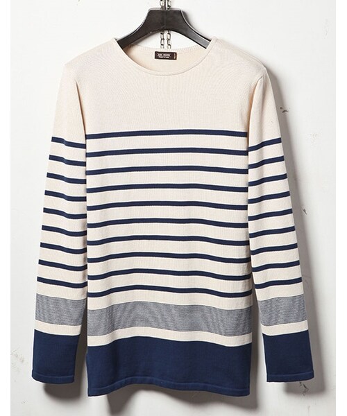 MR.OLIVE（ミスターオリーブ）の「MR.OLIVE 12G COTTON BORDER KNIT / BOAT NECK BASQUE SHIRT（トップス・メンズ・アイボリー×ネイビー/アイボリー×レッド・S/M/L）」の3枚目の写真