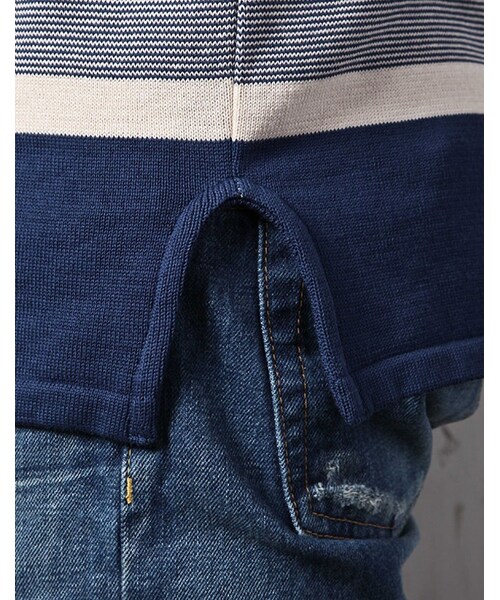 MR.OLIVE（ミスターオリーブ）の「MR.OLIVE 12G COTTON BORDER KNIT / BOAT NECK BASQUE SHIRT（トップス・メンズ・アイボリー×ネイビー/アイボリー×レッド・S/M/L）」の10枚目の写真