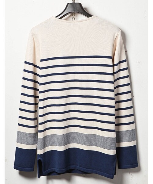 MR.OLIVE（ミスターオリーブ）の「MR.OLIVE 12G COTTON BORDER KNIT / BOAT NECK BASQUE SHIRT（トップス・メンズ・アイボリー×ネイビー/アイボリー×レッド・S/M/L）」の4枚目の写真