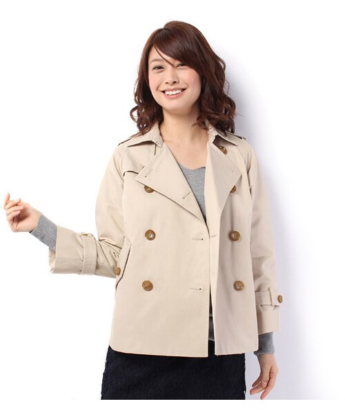 laboratory work(ラボラトリーワーク)の「9分袖ショートトレンチコート(ジャケット/アウター・レディース・ライトベージュ/ネイビー・S/M)」の1枚目の写真