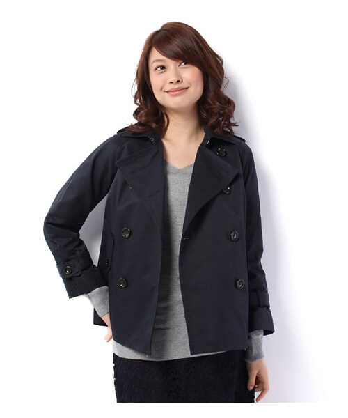 laboratory work(ラボラトリーワーク)の「9分袖ショートトレンチコート(ジャケット/アウター・レディース・ライトベージュ/ネイビー・S/M)」の2枚目の写真