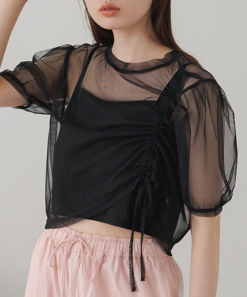 Kastane（カスタネ）の「キャミ付きチュールTee（Tシャツ/カットソー・レディース・ピンクその他2/アイボリー/ブラック/ライトグレー・F）」の2枚目の写真