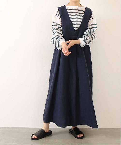 ジャーナルスタンダードラックス リネンワッシャーワンピース黒 JOURNAL STANDARD LUXE ワンピース 40リネンワッシャー シャツ