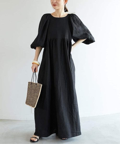 VERMEIL par iena DRAWELL リーフプリントリネンワンピース