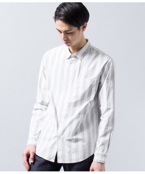 ADAM ET ROPE'（アダムエロペ）の「【先行予約】ホワイトコーティングストライプシャツ（ブラウス/シャツ・メンズ・グレー/ネイビー・M/L）」の15枚目の写真