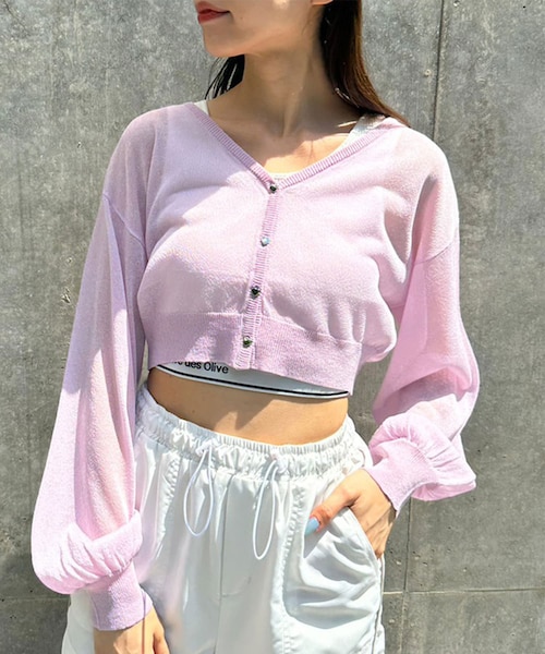 OLIVE des OLIVE（オリーブデオリーブ）の「ハートkiraカーディガン（カーディガン/ボレロ・レディース・オフホワイト/ラベンダー/パープル系その他/ブラック・FREE）」の2枚目の写真
