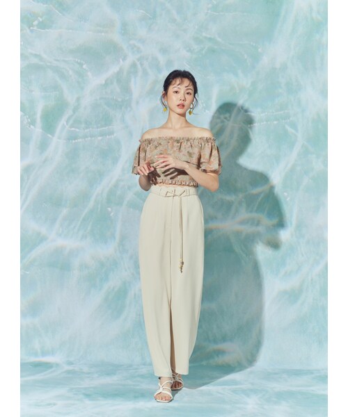 Marjorie（マージョリー）の「永恆的篇章，波浪造型垂墜感木珠寬褲（パンツ・レディース・杏/綠・XS/S/M）」の3枚目の写真