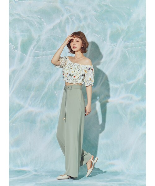 Marjorie（マージョリー）の「永恆的篇章，波浪造型垂墜感木珠寬褲（パンツ・レディース・杏/綠・XS/S/M）」の13枚目の写真