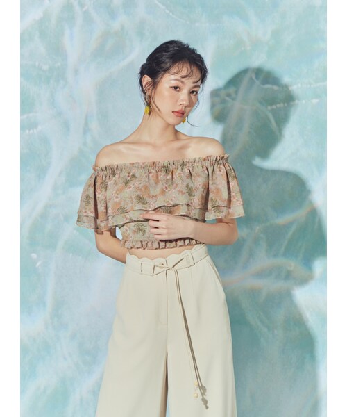 Marjorie（マージョリー）の「永恆的篇章，波浪造型垂墜感木珠寬褲（パンツ・レディース・杏/綠・XS/S/M）」の4枚目の写真