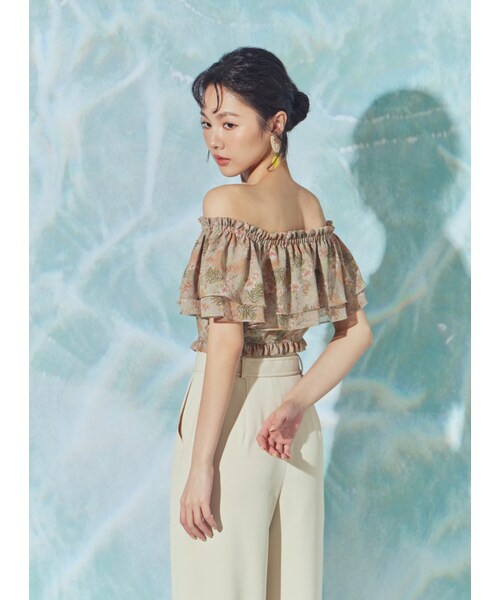 Marjorie（マージョリー）の「永恆的篇章，波浪造型垂墜感木珠寬褲（パンツ・レディース・杏/綠・XS/S/M）」の2枚目の写真