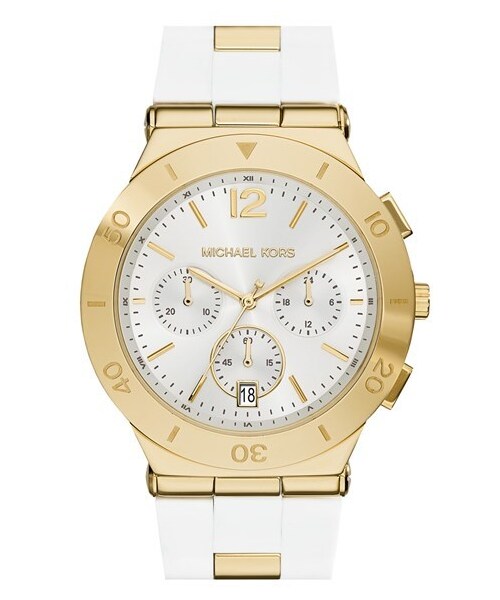 MICHAEL KORS(マイケルコース)の「MICHAEL Michael Kors Michael Kors 'Wyatt' Chronograph Silicone Strap Watch, 40mm(アナログ腕時計・レディース・White/ Gold)」の1枚目の写真