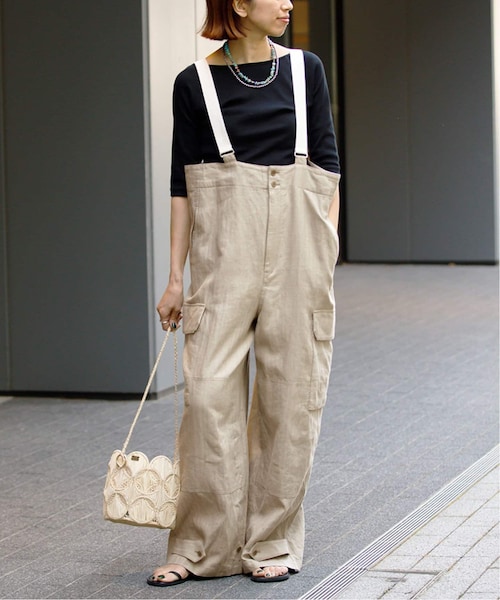IENA LA BOUCLE リネンへリンボン サスペンダーパンツ2 IENA（イエナ）の「IENA LA BOUCLE リネンコットンヘリンボン