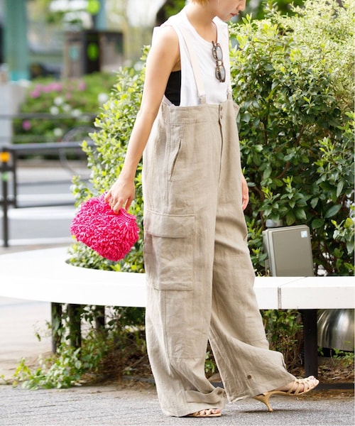 IENA LA BOUCLE リネンへリンボン サスペンダーパンツ2 IENA（イエナ）の「IENA LA BOUCLE リネンコットンヘリンボン
