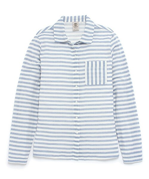 Timberland(ティンバーランド)の「エルスワース ダブルレイヤー ストライプシャツ(シャツ/ブラウス・レディース・ブルー/レッド/イエロー・XS/S/M/L/XL/XXL)」の1枚目の写真