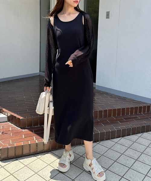 OLIVE des OLIVE(オリーブデオリーブ)の「メッシュボレロ付カットワンピース(ワンピース/ドレス・レディース・オートミール/ラベンダー/ブラック・FREE)」の1枚目の写真