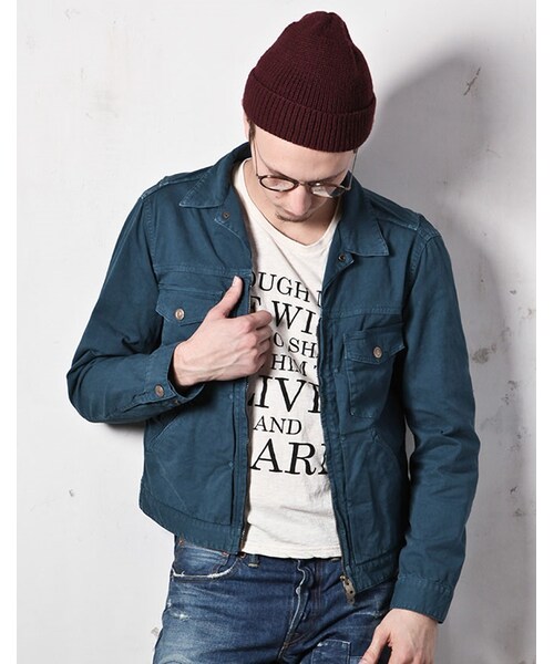 MR.OLIVE(ミスターオリーブ)の「MR.OLIVE HI STRETCH OVERDYED TWILL / ZIP UP G-JACKET(ジャケット/アウター・メンズ・ホワイト/ターコイズ/ベージュ・S/M/L)」の2枚目の写真