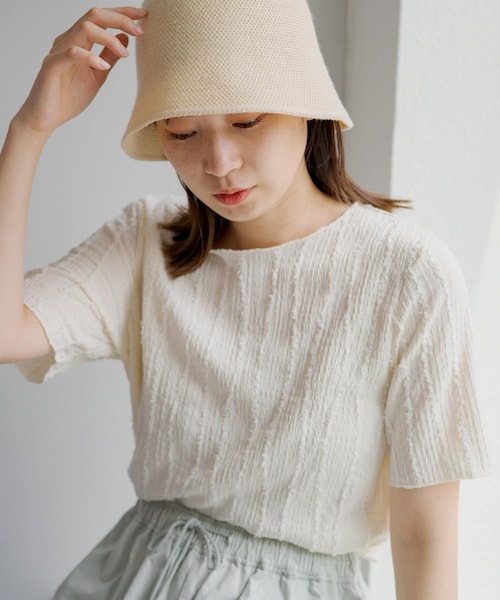 Kastane(カスタネ)の「シャギーTee(Tシャツ/カットソー・レディース・アイボリー/グリーン/サックスブルー・F)」の1枚目の写真