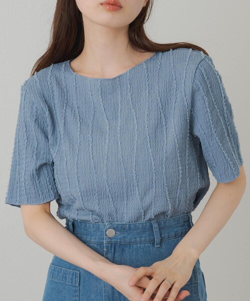 Kastane(カスタネ)の「シャギーTee(Tシャツ/カットソー・レディース・アイボリー/グリーン/サックスブルー・F)」の3枚目の写真