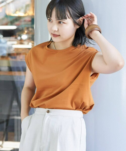 CIAOPANIC TYPY(チャオパニックティピー)の「シルケットスムースベーシックノースリTEE(タンクトップ・レディース・ホワイト/グリーン/ネイビー/ライトグレー/キャメル・ONE)」の5枚目の写真