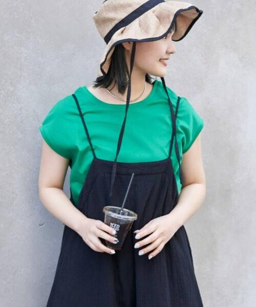 CIAOPANIC TYPY(チャオパニックティピー)の「シルケットスムースベーシックノースリTEE(タンクトップ・レディース・ホワイト/グリーン/ネイビー/ライトグレー/キャメル・ONE)」の3枚目の写真