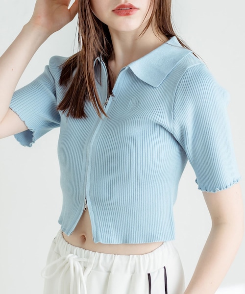 OLIVE des OLIVE（オリーブデオリーブ）の「ダブルジップリブ衿トップス（Tシャツ/カットソー・レディース・オフホワイト/イエロー/サックスブルー/その他12/ブラック・FREE）」の3枚目の写真