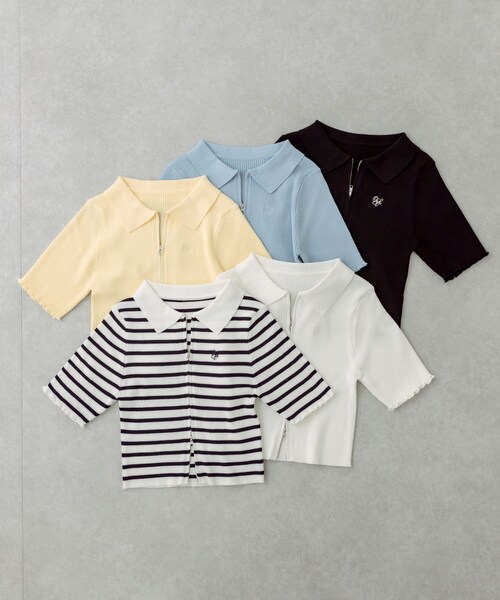 OLIVE des OLIVE（オリーブデオリーブ）の「ダブルジップリブ衿トップス（Tシャツ/カットソー・レディース・オフホワイト/イエロー/サックスブルー/その他12/ブラック・FREE）」の4枚目の写真