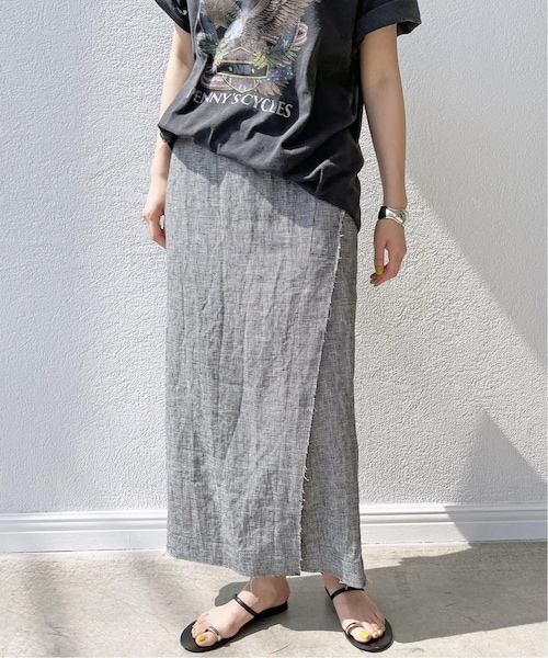 Spick & Span（スピックアンドスパン）の「リネンラップタイトスカート（スカート・ブラックベース/(180)/36/在庫あり/38）」の8枚目の写真