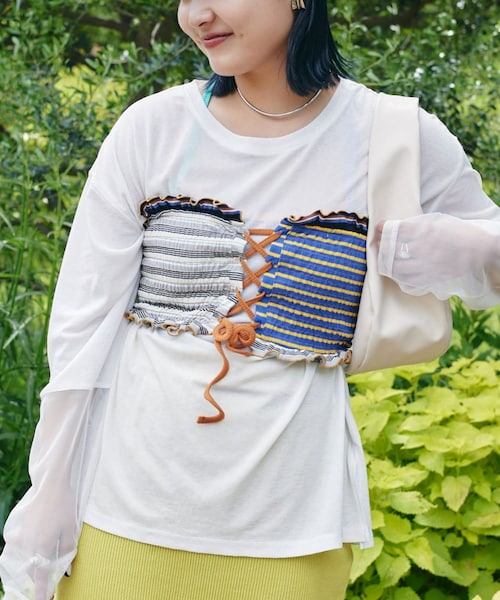 CIAOPANIC TYPY（チャオパニックティピー）の「【HELLO.SANFRANCISCO/ハローサンフランシスコ】ボーダーシャーリ（Tシャツ/カットソー・レディース・オレンジ/ネイビー・ONE）」の2枚目の写真