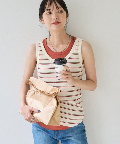 FREAK'S STORE（フリークスストア）の「ワッフルタンクトップ（トップス・レディース・オフホワイト/チャコールグレー/レッド/グリーン/ブルー・FREE）」の4枚目の写真