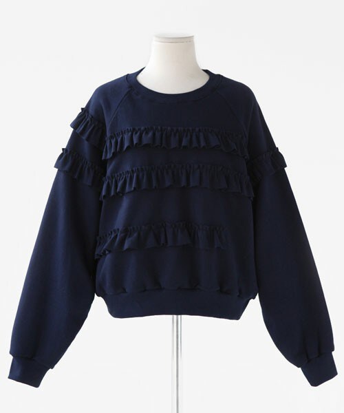 DHOLIC（ディーホリック）の「フリルポイントスウェットトップス（スウェット・レディース・ホワイトアイボリー/ネイビー/ブラック・free）」の3枚目の写真