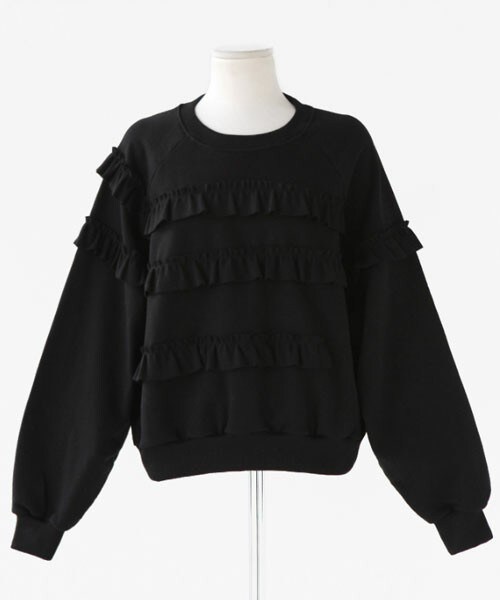 DHOLIC（ディーホリック）の「フリルポイントスウェットトップス（スウェット・レディース・ホワイトアイボリー/ネイビー/ブラック・free）」の2枚目の写真