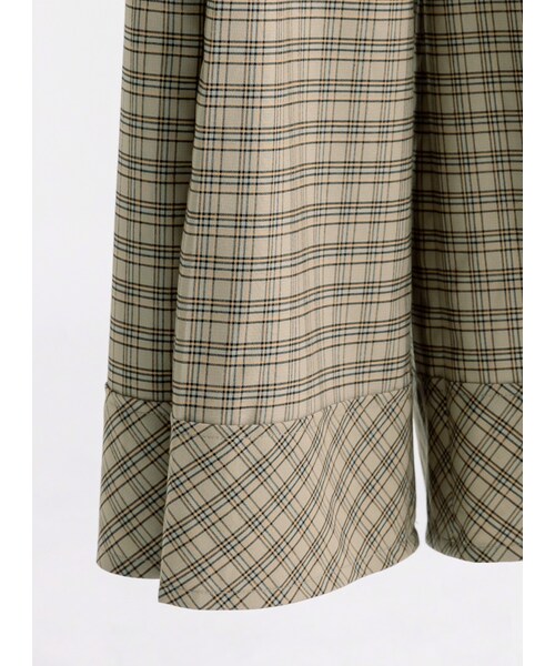 Marjorie（マージョリー）の「瀰漫大地，皮革腰封格紋打褶平口連身褲（パンツ・レディース・咖啡綠・XS/S/M/L）」の10枚目の写真