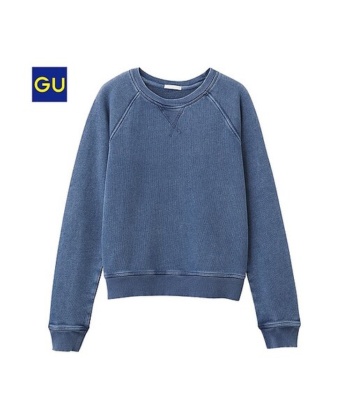GU(ジーユー)の「(GU)デニムライクスウェット(長袖)(WOMEN ⁄ スウェット・レディース・BLUE/BLACK/PINK・S/M/XL/L)」の1枚目の写真