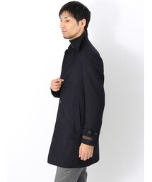 高級カシミヤ・シルク・ウール ステンカラーコート濃紺LLユニバーサルランゲージ UNIVERSAL LANGUAGE（ユニバーサルランゲージ）の「カシミヤ混