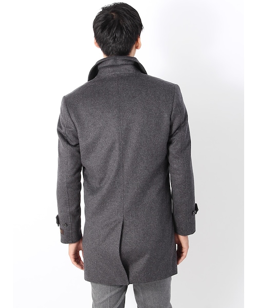 ユニバーサルランゲージ グレー ヘリンボーン チェスターコート 干場