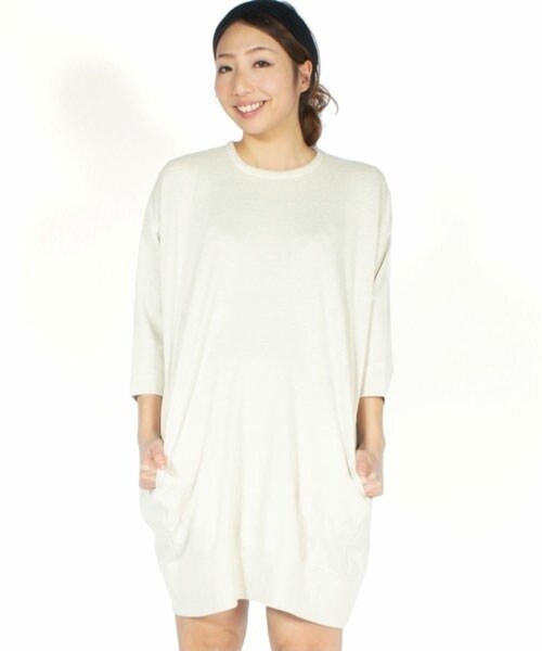 RNA-N（アールエヌエーエヌ）の「ポンチ五分袖ワンピース（ワンピース/ドレス・レディース・グレー/ナチュラル/ネイビー・M）」の5枚目の写真