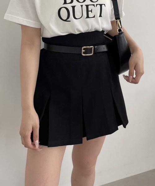 one after another NICE CLAUP（ワンアフターアナザーナイスクラップ）の「ベルト付きプリーツミニスカート（スカート・レディース・ベージュ/グレー/ブラック・0）」の2枚目の写真