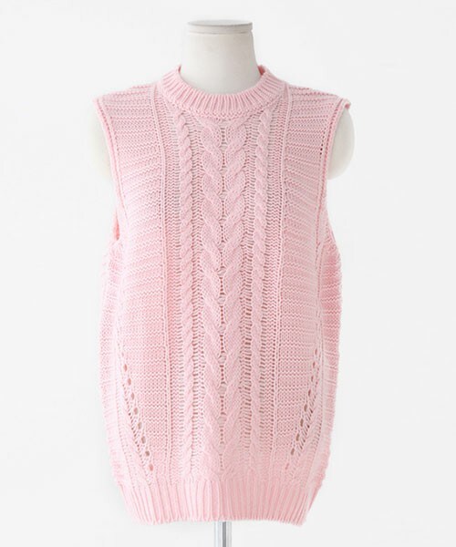 DHOLIC（ディーホリック）の「パステルカラーケーブル編みニットベスト（ベスト・レディース・ネイビー/ライトベージュ/ミント/ピンク/グレー・ｆree/free）」の5枚目の写真