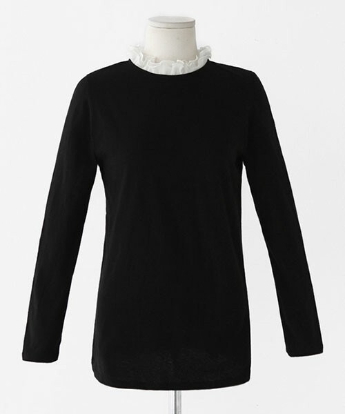 DHOLIC(ディーホリック)の「フリルネックラインポイントTシャツ(Tシャツ/カットソー・レディース・ディープグリーン/ブラック/ワイン/ホワイト・free)」の3枚目の写真